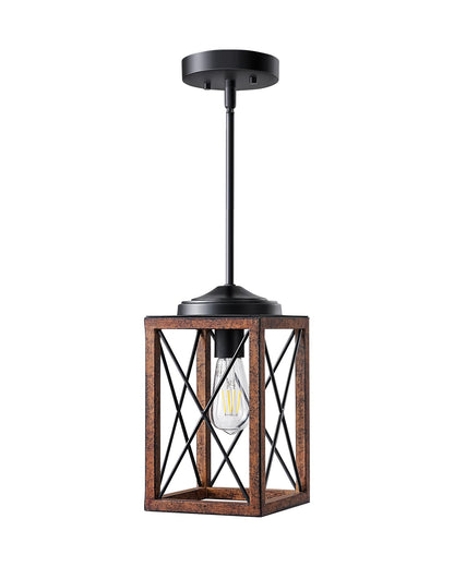DEWENWILS Farmhouse Pendant Light, Metal Hanging Light Fixture with Wooden Grain Finish, 48 Inch Adjustable Pipes for Flat and Slop Ceiling, Kitchen Island, Bedroom, Dining Hall, E26 Base