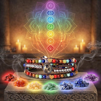 YGLINE Chakra Beaded 3 Wrap Bracelet for Women Boho Handmade Adjustable Stackable Strand Bracelet Jewelry