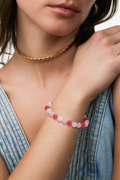 BONNY BOXX Mixed 8mm Natural Stone Bracelet for Love, Handmade Stretch Pink Quartz White Jade Bracelet Adjustable Crystal Healing Jewelry for Unisex Spiritual Gift