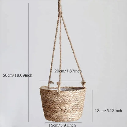 Xuvwbac Garden Hanging Planter Macrame Plant Storage Basket Jute Rope Woven Indoor Outdoor Flower Pot Holder(Color2)