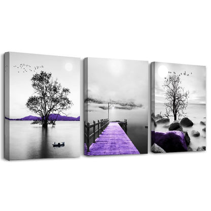 DZRWUBHS Canvas Wall Art, 3-Piece Set, Black And White Scenery, Framed, Modern, For Living Room, Bedroom, Office, Bathroom