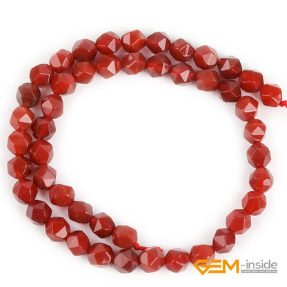 GEM-Inside 8mm Faceted Natural Red Agate Stone Beads for Cambay Jewelry Making Full 15" Strand Power Energy Healing Chakra Stone Beads