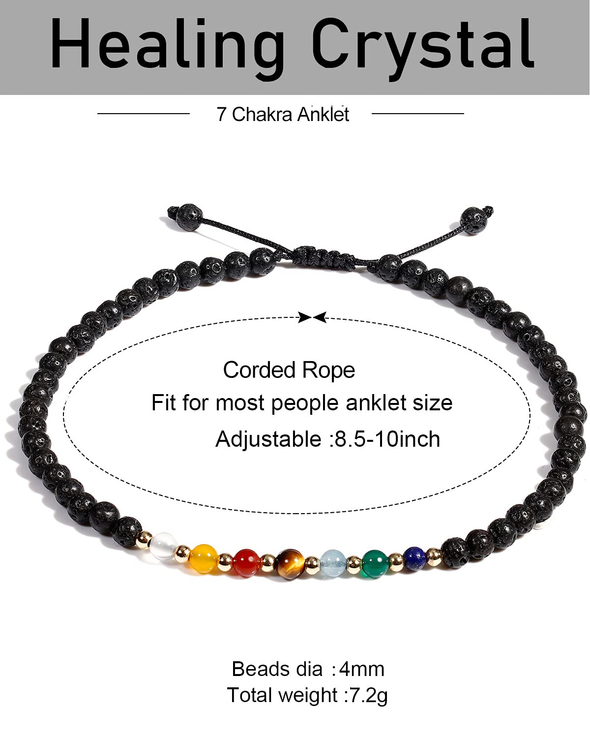 Jewever 2PCS Anklet Bracelets for Women 7 Chakra Healing Crystals Essential Oils Diffuser Worry Stone Energy Balancing Meditation Yoga gifts Beach Foot (Lava stone & Moonstone)