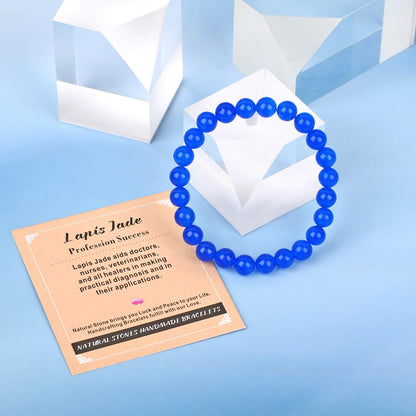 AD Beads Handmade Gemstone Stretch Elastic Bracelet Crystal Healing Reiki Nature's Beauty and Spiritual Essence Unisex (8mm, Blue Lapis Jade (Profession Success))