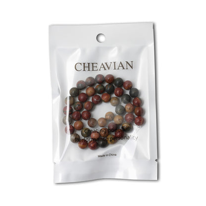 CHEAVIAN 45PCS 8mm Natural Picasso Jasper Gemstone Round Loose Beads for Jewelry Making 1 Strand 15"