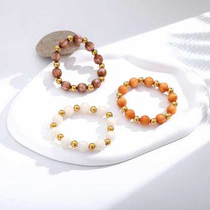 GOOJIDS Brown Beads Gold Plated Heart Beaded Bracelets For Women Dainty Gold Plated Stack Layered Beads Bracelet Gift set for MAMA Birthday Mother's Day