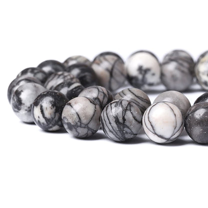 38pcs 10mm Natural Stone Beads Spider Web Stone Round Loose Spacer Energy Stone Healing Power Beads for Jewelry Making DIY Bracelet Necklace 15"