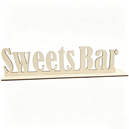Wooden Sweets Bar Table Sign, Freestanding Wedding/Birthday Table Centerpiece Decorations, Sweet Bar Centerpiece with Stand for Events & Parties.