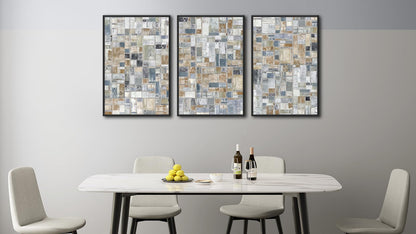 Large Framed Abstract Wall Art - Retro Block Wall Decor Painting 20"x28" Set of 3 Modern Wall Art Prints Rustic Mosaic Canvas Pictures for Living Room Bedroom Office Artwork