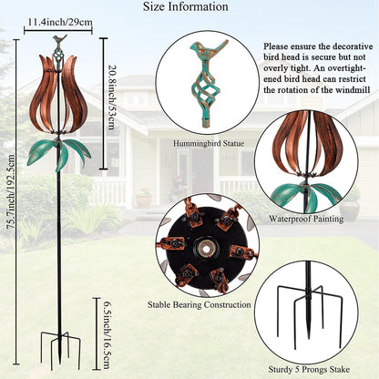 Stargarden Outdoor Wind Spinners, 13.7" Dia Metal Kinetic Wind Sculptures,Metal Yard Art Garden Decor(Brown Green)