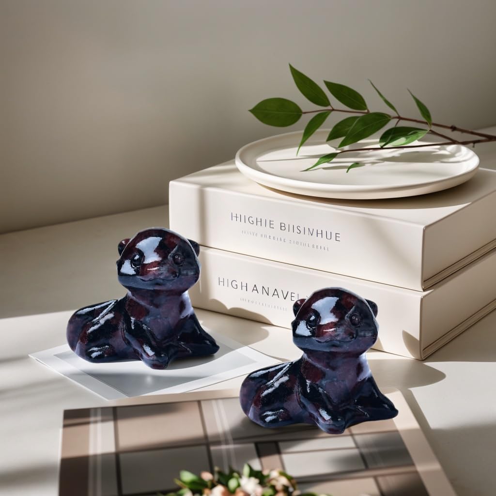 WUYOUSHI Garnet Otter Figurine - Hand Carved Healing Crystal Otter Statue, Lucky Gemstone Sculpture for Home Office Desk Decor, Spiritual Gift for Animal Lovers & Nature Enthusiasts