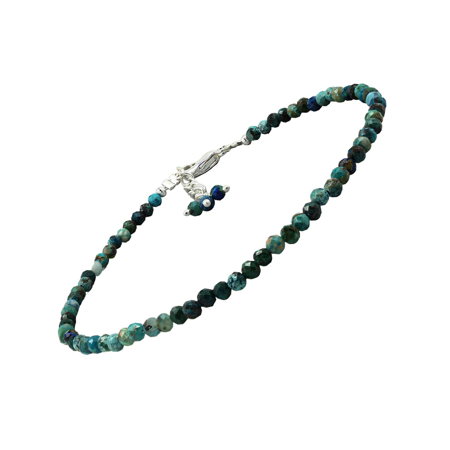 Gempires Chrysocolla Bracelet for Women | Handmade Chrysocolla Beaded Bracelet 2.5 mm | Natural Gemstone Dainty Stacking Bracelet | Adjustable Silver Plated Minimalist Jewelry | Gift for Her