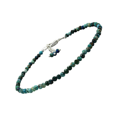 Gempires Chrysocolla Bracelet for Women | Handmade Chrysocolla Beaded Bracelet 2.5 mm | Natural Gemstone Dainty Stacking Bracelet | Adjustable Silver Plated Minimalist Jewelry | Gift for Her