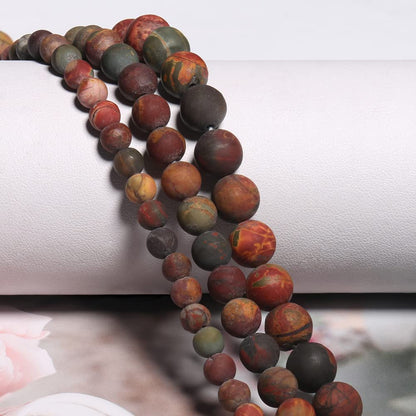 Yochus 48pcs Natural Matte Picasso Jasper Gemstone Beads，8mm Frosted Round Loose Stone Beads for Jewelry Making Earring Bracelet Necklace DIY Crafts