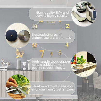 LZYMSZ DIY Wall Clock Modern 3D Wall Clock with Mirror Numbers Stickers for Home Office Decorations Gift(Black)