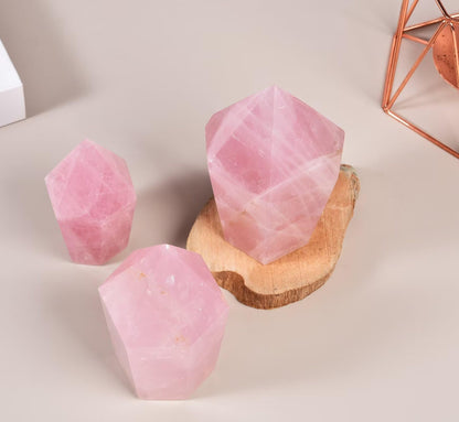 VIZYTOU Rose Quartz Tower Healing Crystal Quartz Obelisk Point Pink Stone Wand Reiki Healing Meditation Rock 1.1-1.7 LBS