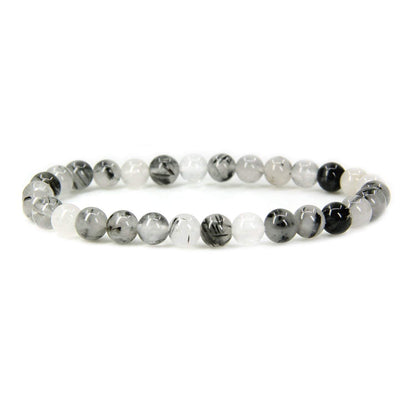 Angelstones Handmade Natural Black Rutilated Quartz Healing Gemstone 6mm Round Beads Stretch Crystal Bracelet 7 Inch Unisex