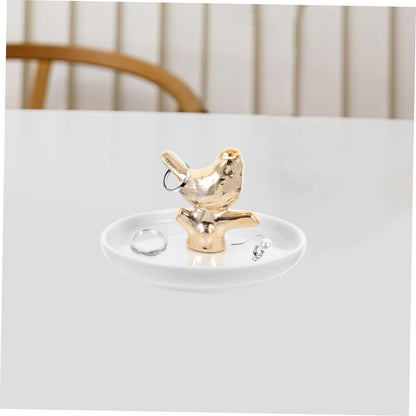 JECOMPRIS Unique Ceramic Jewelry Dish Ring Holder Tray White Tray for Wedding Decor