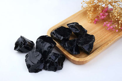 LAIDANLA Black Obsidian 2" Natural Rough Stones Crystal Large Raw Crystals Bulk Healing Gemstones for Reiki Healing Tumbling Fountain Rocks Wire Wrapping Decoration 4PCS 0.55lb