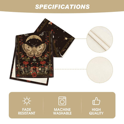 Artoid Mode Poppy Moth Mushroom Moon Fall Table Runner, Seasonal Autumn Kitchen Dining Table Decoration for Home Party Decor 13x72 Inch