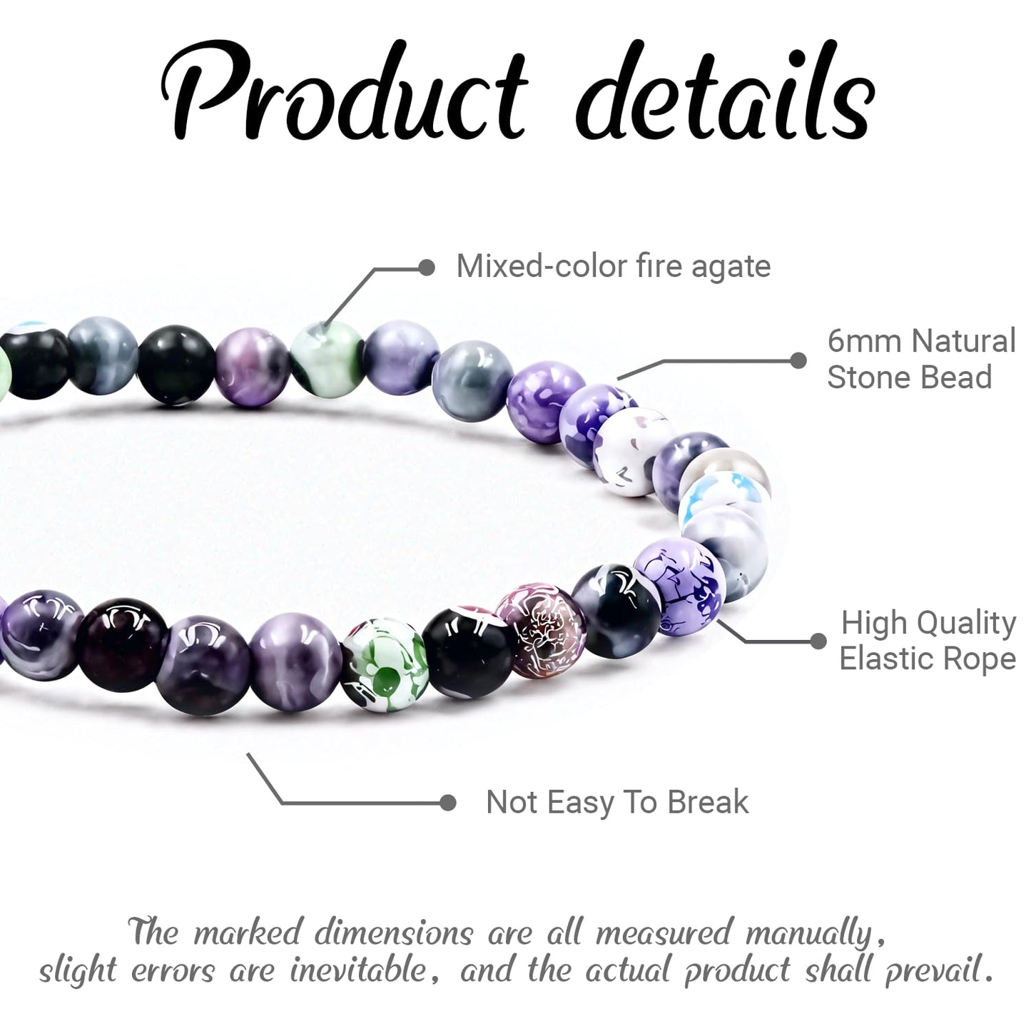 PZTIIY Natural Energy Healing Stone Charm Bracelet 6mm Natural Energy Healing Lava Rock Bracelet - Unisex (Small)
