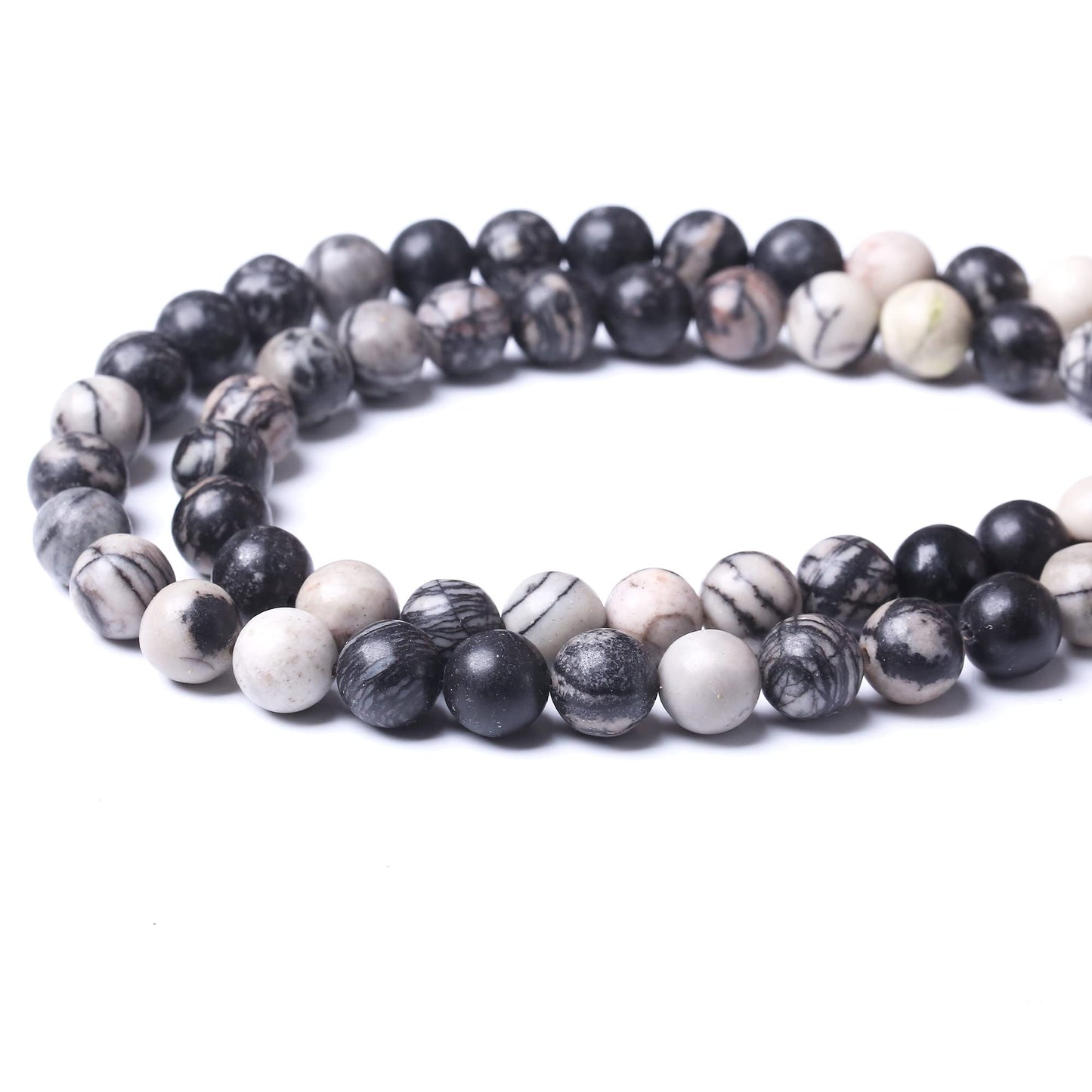 Round Loose Beads Natural Gem Beads Crystal Energy Stone Beads for Jewelry Making DIY Bracelet Necklace (Black net Work, 6MM)