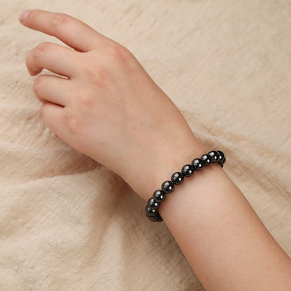 Hematite Bracelet for Women | Natural Real Hematite Stone 8mm Beaded Bracelet | Grounding Crystal Jewelry Gift for Her - Elastic Adjustable Size