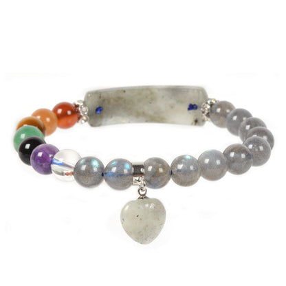 Justinstones Labradorite Natural Healing Stone Bracelet 8mm Beads Chakra Crystal Energy Heart Charm Bracelet Love Friendship Anxiety Crystal Healing Stone Chakra Bracelet