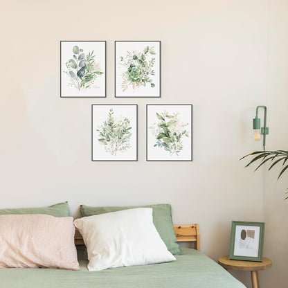 PLKMN Sage Green Botanical Wall Art Set of 4, Modern Wildflower Prints, Floral Plant Decor for Bedroom, Bathroom, Farmhouse, 8x10 Inch, Unframed