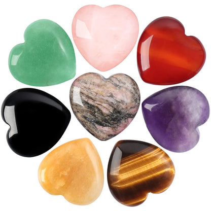 CASMON 8 Pcs Natural Mix Heart Love Stones (1 Inches), Puff Hearts Healing Palm Crystal Set with Gift Box for Chakra Reiki Home Décor