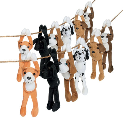 Hanging Dog Stuffed Animals - Stuffed Dog Plush with Hook and Loop Fastener Paws - Set of 12