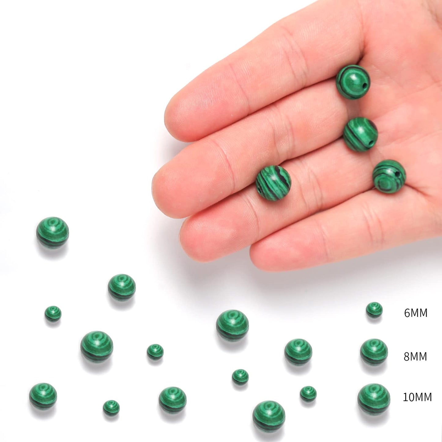 60pcs 6mm Malachite Loose Beads for Jewelry Making, Natural Semi Precious Beads Round Smooth Gemstone Spacer Beads Charms for Necklaces Bracelets