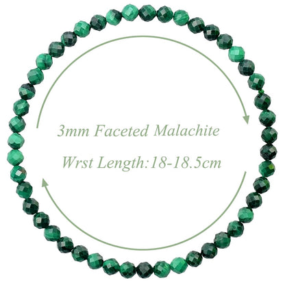 MASSIVE BEADS Natural Genuine Gemstone Beads Healing Crystal Chakra Reiki Jewelry Faceted Round Beads Bracelets (Malachite, 3mm)
