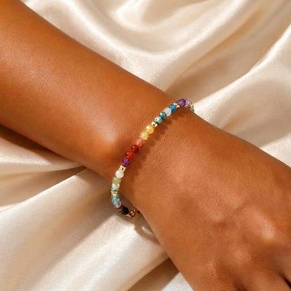 Opalencian 7 Chakra Crystal 4mm Beaded Bracelets for Women,Dainty Adjustable Natural Stone Bead Spiritual Friendship Bracelet Spiritual Anxiety Relief Fashion Charm Jewelry Gifts
