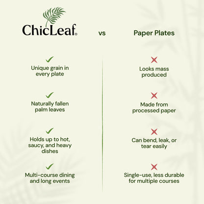 Chic Leaf Palm Leaf Compostable Plates - 6" Square, Pack of 50 - Disposable Dinnerware for your Table, Rustic Bamboo Appetizer Plates - Summer Dinner, Charcuterie Boards & Biodegradable Serviceware