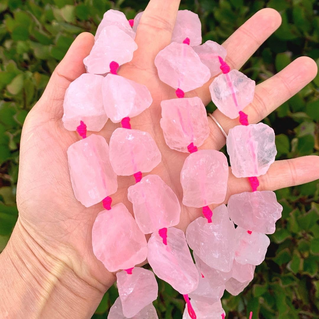 Adabele 15 Inch Natural Raw Pink Rose Quartz Crystal Healing Gemstone Loose Beads Drilled Large Nugget Rough Chakra Gem Stone Spacer GA-C8