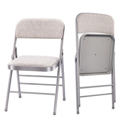 2 Pack Folding Chairs with Fabric Padded Cushion and Back, Commercial Grade Metal Chairs with Comfortable SOFT Fabric Cushion for Home and Office, for Indoor and Outdoor Events (2, White-Fabric)