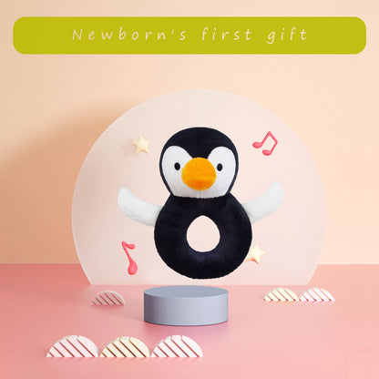 Doindute Baby Penguin Soft Rattle Toy, Penguin Plush Infant Shaker Rattle Easy-Grasp Stuffed Animal Toy, Gifts for Newborns Babies Toddlers Boys Girls, Black&White, 5 Inches