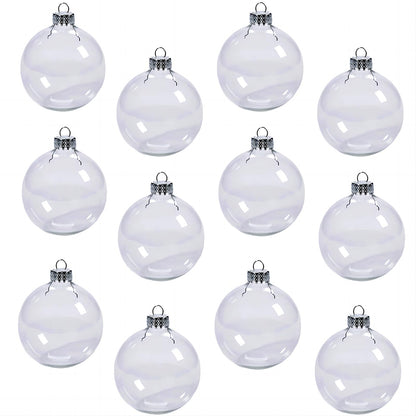 12 Pcs Clear Plastic Fillable Ornament Balls,2.36Inch Christmas DIY Baubles for Christmas, Halloween, Birthday, Wedding Decor, DIY Crafts Decorations (60 mm)