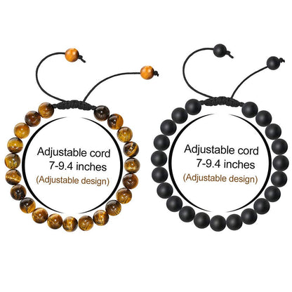 M MOOHAM Mens Bracelet Gifts for Him - Tiger Eye Black Matte Agate Mens Adjustable Bracelet Gifts for Teen Boy 16-18