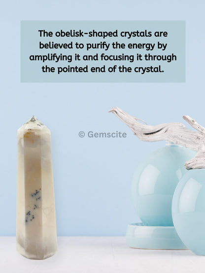 WholesaleGemShop 3 Inch (70 mm) Gemstones Dendrite Opal Obelisk Tower Jumbo Facet Aura Rock Crystal Natural Polished Earth Wand Spirit