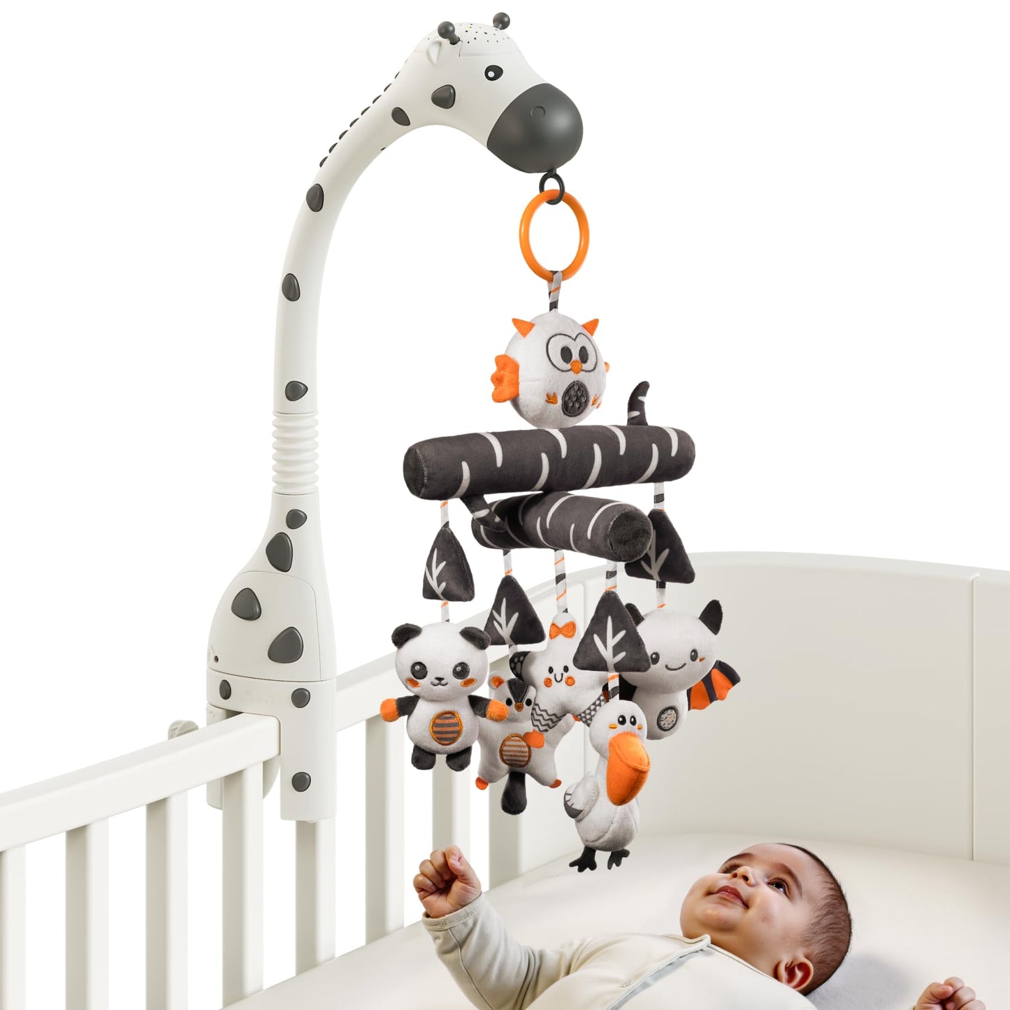 TUMAMA Baby Crib Mobile, Nursery Musical Mobile with Remote Control,Projection Night Light, Music and White Noise, Mute Spin Motor Nursery Sensory Toys for Infant 0 3 6 9 Month Newborn Xmas Gift