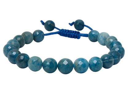 Amazing Gemstone Apatite Bracelet for Women - Chakra Mens Bracelet Protection Crystals and Healing Stones - Faceted Beaded Blessing Bracelet Spiritual Meditation Gift Christmas Stocking (Adjustable)