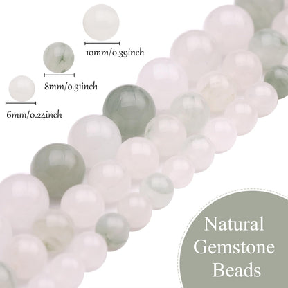 6mm Natural Stone Beads 65pcs White Jade Jasper Polished Round Smooth Crystal Loose Gemstone Beads for Jewelry Making DIY Bracelet Necklace Earring Crafts Supplies
