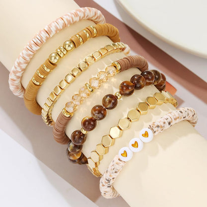 YEOSMINE Boho Heishi Clay Beaded Stretch Bracelets Stack For Women, Preppy Teens Friendship Gold Bracelets Cute Beach Surfer Accessories Bulk Set Trendy Fashion Jewelry