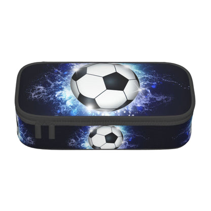 SNAPMADE Soccer Ball Pencil Box Sports Pencil Case for Boys Men, Large Capacity Durable Blue Black Pencil Pouch Storage Pen Bag Stationary Case with Double Zippers