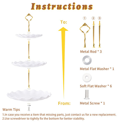BACUTHY 3 Tier Cupcake Stand Holder, Plastic Cup Cake Stand Towel with Tiered Serving Tray for Cupcakes, Donuts, Fruits and More, White (White)