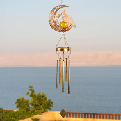 JOBOSI Moon Cardinal Wind Chimes Gift, Solar Cardinal Light, Solar Wind Chimes for Outside, Mother's Day Wind Chime, Gift for Mothers, Women, Grandmothers, Outdoor Garden Lawn Yard Decor