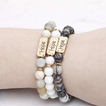 YINRIS 3 Pcs Natural Volcanic Stone Friendship Bracelets Handmade Beaded Stretch Bracelets (bra000001 (Hope)