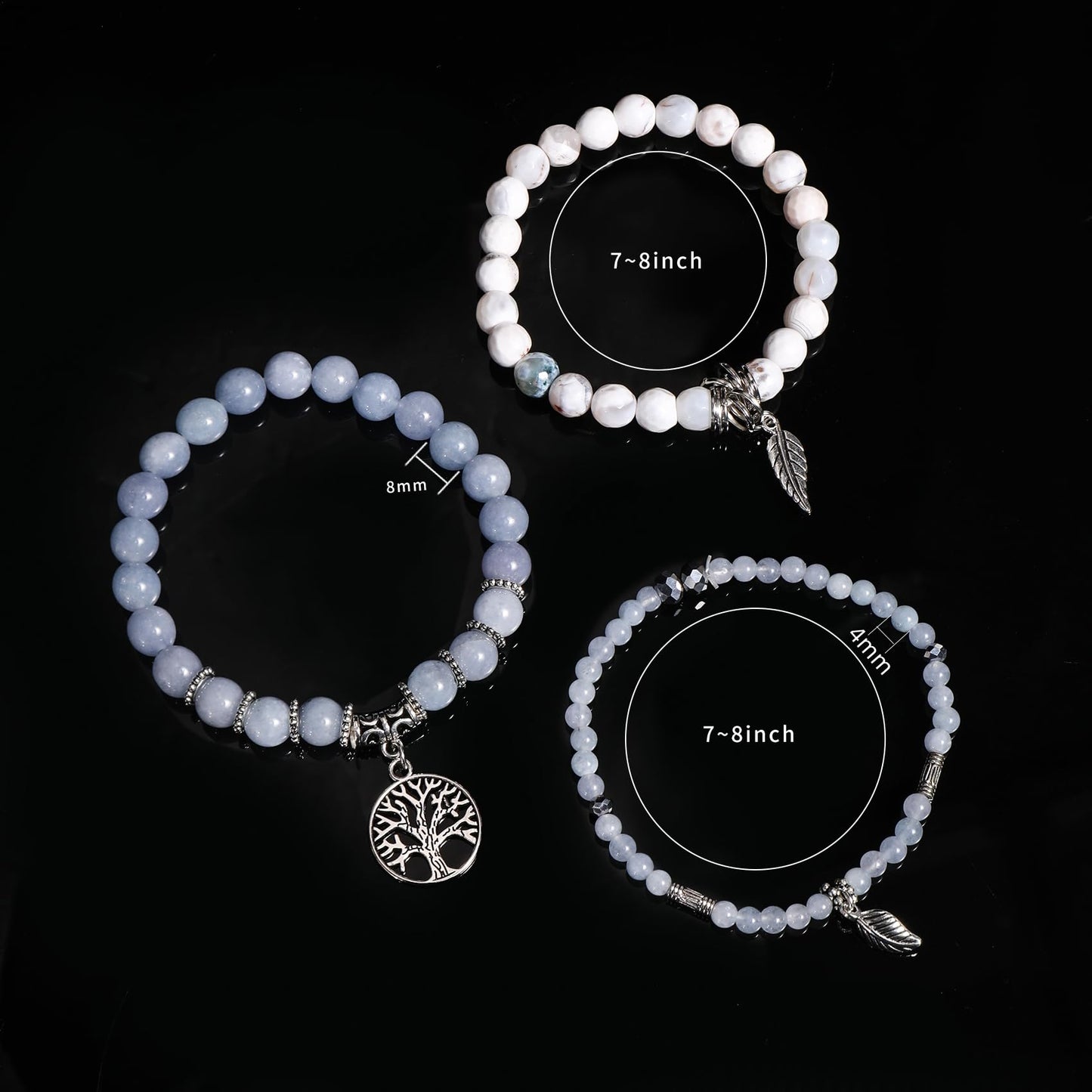 Jardme Healing Crystal Bracelets for Women, 8mm Beaded Natural Stone Stretch Chakra Bracelets Tree of Life Bracelet Jewelry Gifts for Women